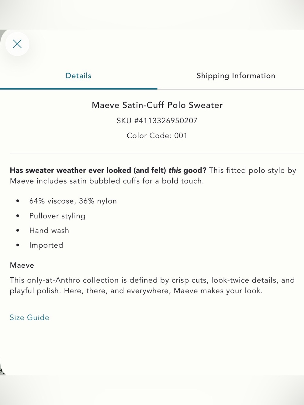 Anthropologie Maeve Satin Cuff Polo Sweater - Picture 3 of 7